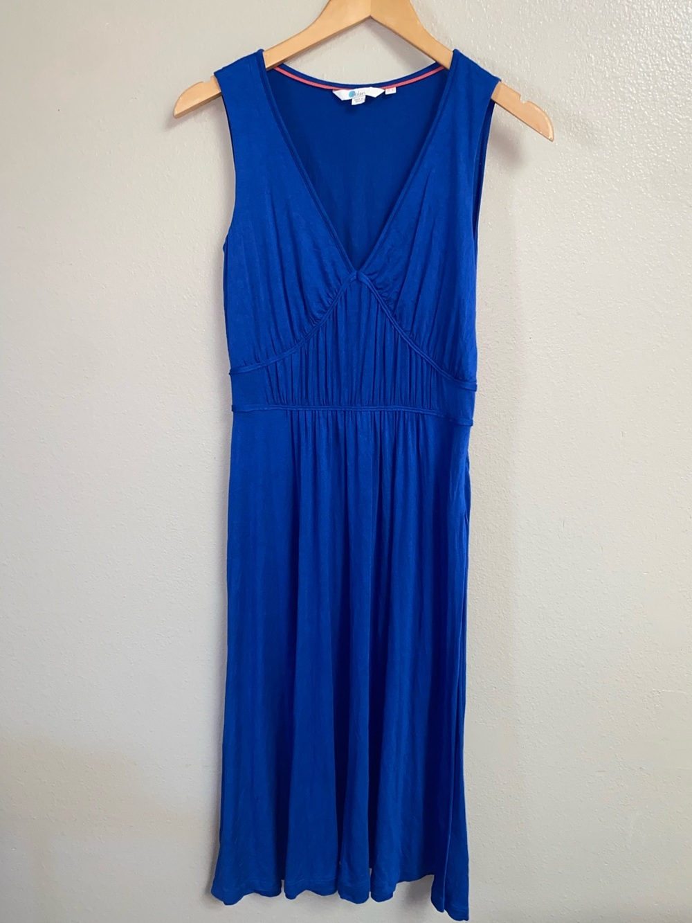 Boden Elina Blue Jersey Sleeveless V-Neck Ruched Midi Maxi Dress Size 2P